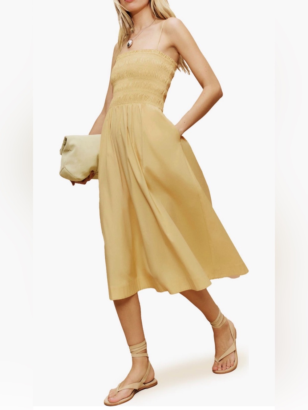 NWOT Reformation Kerrie Smocked Stretch Organic Cotton Sundress Yellow size 12